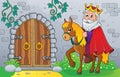 King on horse by old door theme image 1