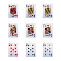 King, jack and nine of hearts, spades and club gambling cards icon set