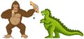 King kong and Godzilla in pixel-game layout design. Giant pixelated animals attacks humanity