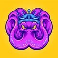 King Kraken Mascot Octopus with Crown Illustrations