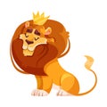 King Lion with Crown as Good Fairytale Character Vector Illustration