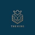 The King Lion Face Line Style Abstract Vector Sign, Symbol or Logo Template. Premium Gold Color. Dark Background Royalty Free Stock Photo