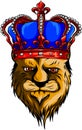 King Lion Head with Crown and Logo Icon. Vector Illustration. digital hand draw design Royalty Free Stock Photo