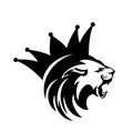 King lion head and royal crown black and white vector outline design Royalty Free Stock Photo