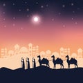 King magicians in desert night landscape scene Royalty Free Stock Photo