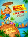 King Mahabali on advertisement and promotion background for Happy Onam festival of South India Kerala