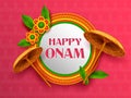 King Mahabali umbrella in celebration background for Happy Onam festival of South India Kerala