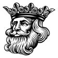 King Medieval Crown Head Face Vintage Woodcut