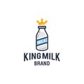 King milk bottle with gold crown logo icon label design vector Illustration Royalty Free Stock Photo