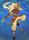 The king of monkeys in female form with a golden staff 2D