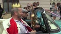 OLOMOUC CZECH REPUBLIC, MAY 9, 2018: King of months may David Koller students singer arrives in the 1960s historic car