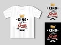 King oh the Grill. Vector lettering for t shirt, poster, card. Funny BBQ concept with t-shirt mockup
