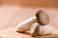 King oyster mushroom on chopping block ,wood table