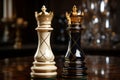 King and pawn chess pieces - gold and silver team Royalty Free Stock Photo