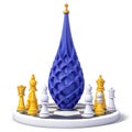 King on a pedestal. Unusual 3D chess pieces on white background