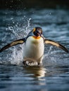 King penguin splashing in the water