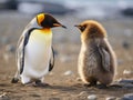 King penguins - Aptendytes patagonica - and cute fluffy penguin chick. Chick begging for food Gold Harbour South Georgia