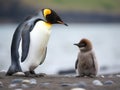 King penguins - Aptendytes patagonica - and cute fluffy penguin chick. Chick begging for food Gold Harbour South Georgia