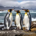 King penguins (Aptenodytes patagonicus) Made With Generative AI illustration