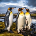 King penguins (Aptenodytes patagonicus) Made With Generative AI illustration