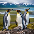 King penguins (Aptenodytes patagonicus) Made With Generative AI illustration