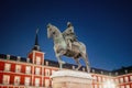 King Philip III (Felipe III) statue at Plaza Mayor at night - Madrid, Spain Royalty Free Stock Photo