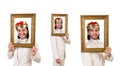 King with picture frame on white Royalty Free Stock Photo