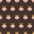 king pig crown pork bacon seamless pattern Royalty Free Stock Photo