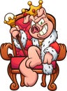 King pig with evil smile sitting on throne.