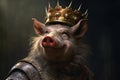 a king pig in his crown being self proud