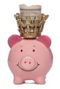 King Piggybank with US dollars Royalty Free Stock Photo