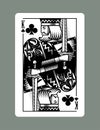 King playing card of Clubs suit in vintage engraving drawing style