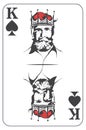 King. Playing card with a Pikes sign. Game king symbol. Isolated card with a fashionable bearded man