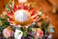 King Protea table decor for wedding bridal table.