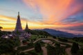 King and queen double pagoda on top of Inthanon mountain