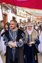 The King and the Queen, dressed in period costumes, parading in the Medieval Discovery Fair in