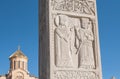 King and Queen of Georgia on relief of stone column near Holy Trinity Cathedral