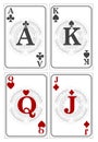 King, Queen, Jack, Ace. Black and red playing cards. Royalty Free Stock Photo