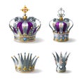 Silver royal crowns 3d realistic vector set Royalty Free Stock Photo