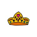 King or qween golden crown with jewelry in vector. Royalty Free Stock Photo