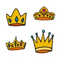 King or qween golden crown with jewelry in vector. Royalty Free Stock Photo