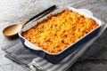 King Ranch Casserole layers of juicy chicken, corn tortillas and cheese enveloped in a cream sauce with tomatoes, bell peppers and Royalty Free Stock Photo