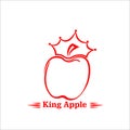 King red apple logo simple, mascot fruit for your company, fresh juice apple