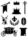 king royal golden attributes of medieval power black outline silhouette vector illustration