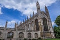 King`s College Chapel, Cambridge, England - Late Gothic edifice with a vast fan vaulted ceiling, ornate stained glass windows and Royalty Free Stock Photo