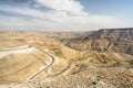 King`s road in valley with view of the Mujib damn, Jordan Royalty Free Stock Photo