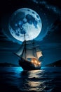 The king of the sea with a Pleasure trip in the moonlight. Royalty Free Stock Photo
