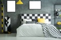 King-size bed with checkered bedhead Royalty Free Stock Photo