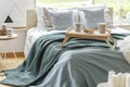 King-size bed in bedroom interior Royalty Free Stock Photo