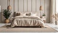 King Size Beds Adorned with Elegant White and Beige Bedding in a Stylish Bedroom, Royalty Free Stock Photo